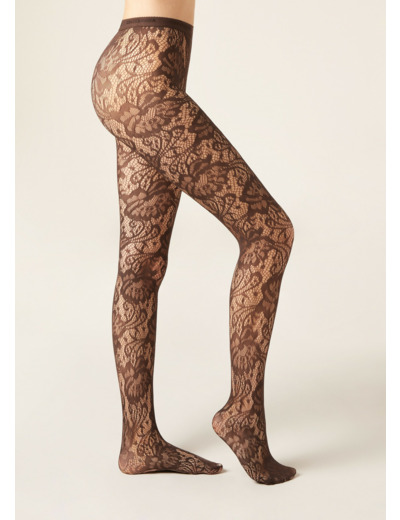 Collant en résille fleurie