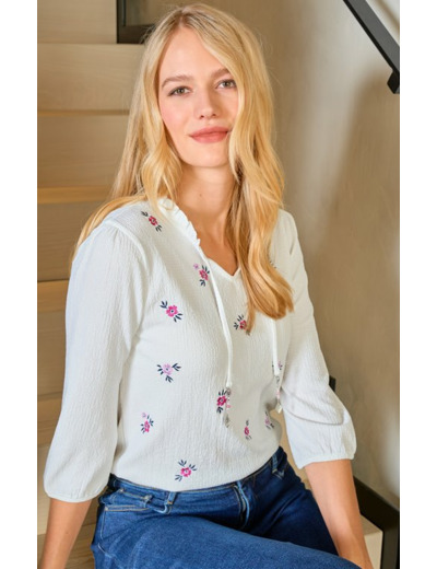 Tee-shirt brodé manches 3/4