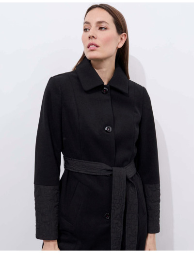 Manteau bi-matière uni NOIR Femme