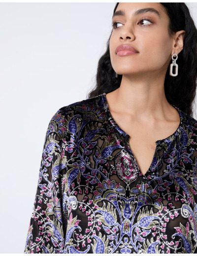 Blouse manches 3/4 imprimée NOIR Femme