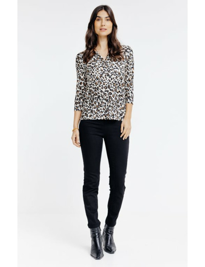 Tee-shirt col mao imprimé léopard