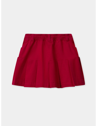 Jupe plissée rouge à poches brodées floral Fille