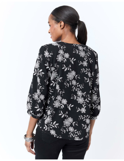 Blouse manches longues imprimé à fleurs NOIR Femme
