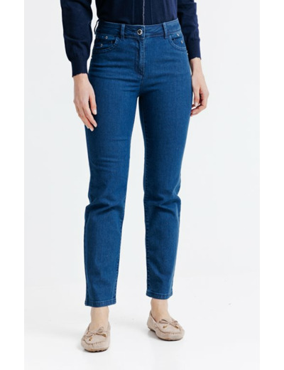 Pantacourt denim broderies fleurs