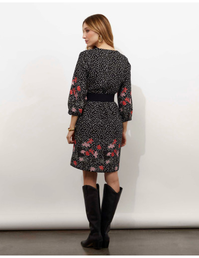 Robe courte imprimé à fleurs NOIR
