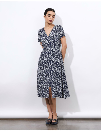 Robe midi imprimé à fleurs MARINE