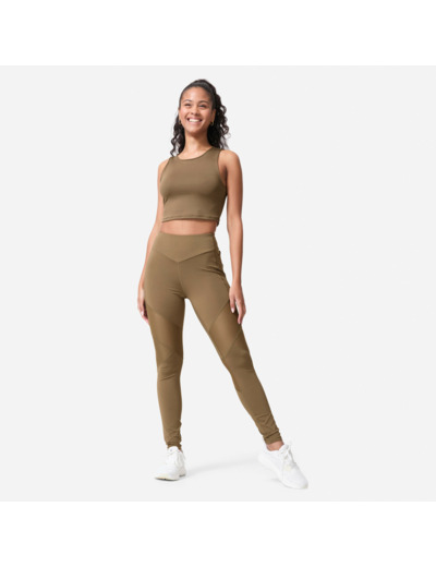 Legging fitness galbant taille haute femme, marron