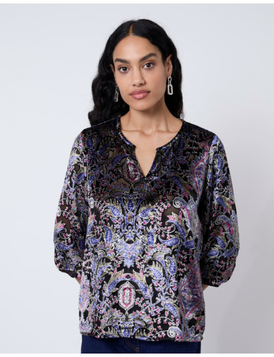Blouse manches 3/4 imprimée NOIR Femme