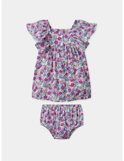 Robe et bloomer imprimé fleuri à manches volantes Bébé Fille