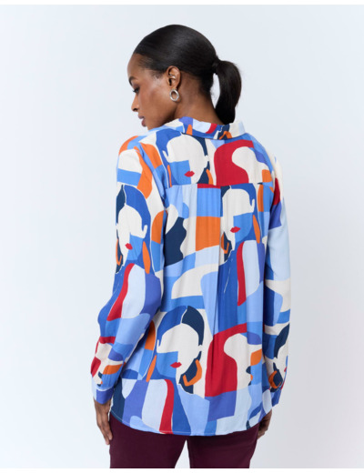 Chemisier manches longues imprimé BLEU Femme