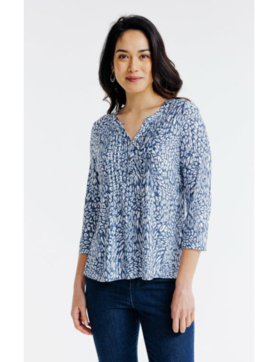 Tee-shirt léopard col mao avec plis