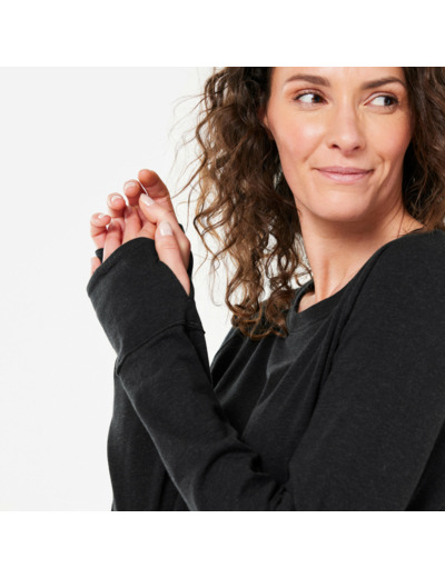 T-shirt manches longues yoga doux en coton, noir