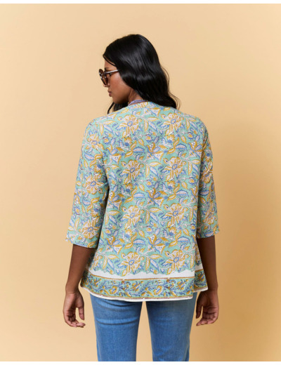 Blouse manches 3/4 imprimé à fleurs VERT PALE Femme