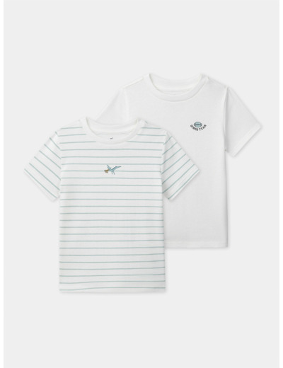 Lot de 2 t-shirts à rayures ou blanc uni Garçon