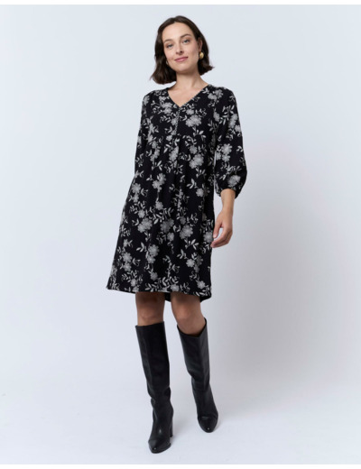Robe courte imprimé à fleurs NOIR