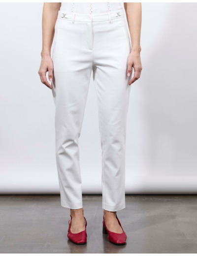 Pantalon 7/8 cigarette uni BLANC Femme