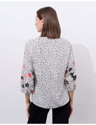 Blouse manches 3/4 imprimée BLANC Femme