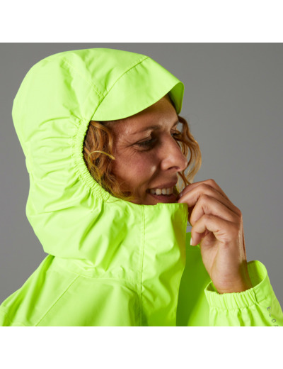 VESTE PLUIE VELO VILLE FEMME 120 JAUNE FLUO CERTIFIÉE EPI VISIBILITÉ JOUR