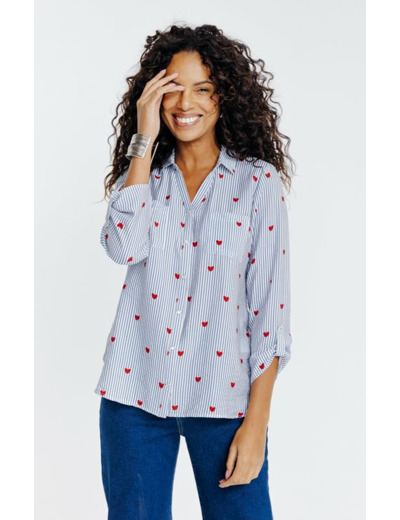 Chemise imprimé à rayures et coeurs