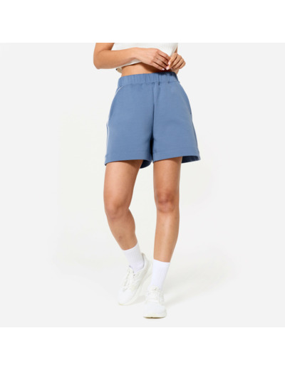 Short fitness ample, femme, bleu et blanc