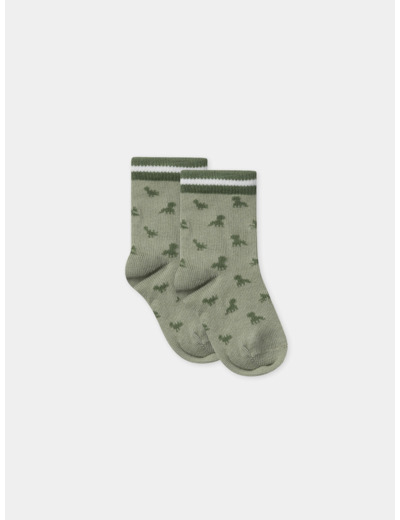 Chaussettes vert sauge jacquard dinosaures