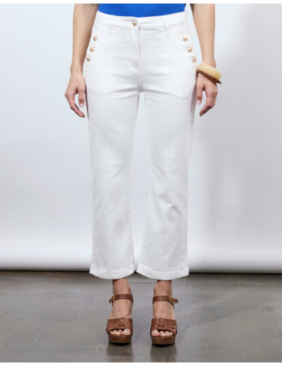 Pantalon cropped droit uni BLANC Femme