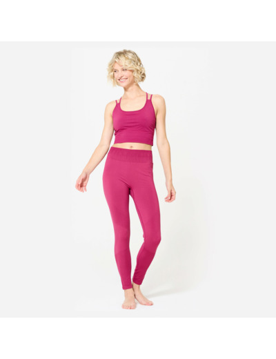 Legging long yoga effet seconde peau taille haute, violet magenta
