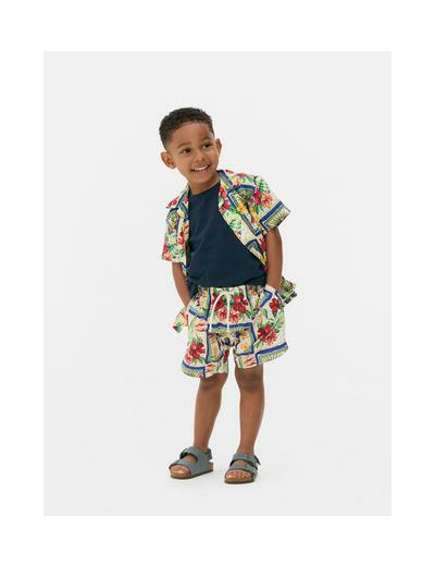 Short de bain à motif carte postale tropicale