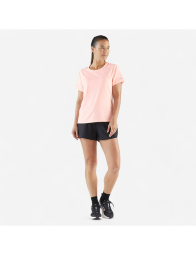T-shirt running respirant femme - kiprun run 500 dry rose