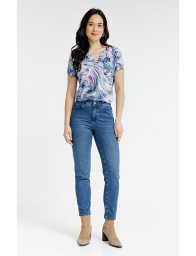 Tee-shirt imprimé col mao et poches