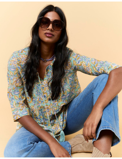 Blouse manches 3/4 imprimé à fleurs VERT PALE Femme