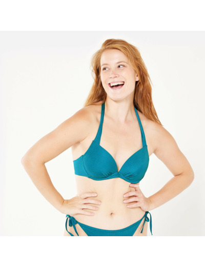 Haut de maillot push up texturé surf Femme - Elena folk petrol bleu
