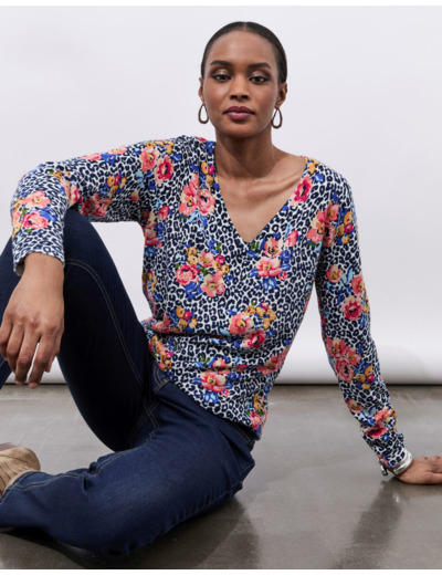 Pull fin imprimé à fleurs MULTICOLORE Femme