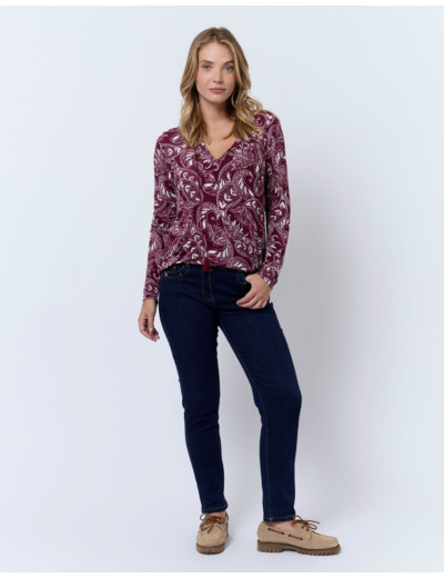 Top manches longues imprimé ROUGE Femme