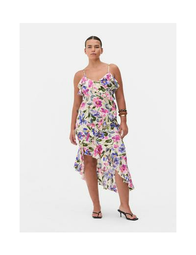Robe mi-longue imprimée à volants