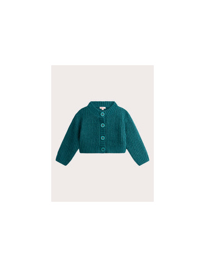 Cardigan vert en maille plume irisée pour fille