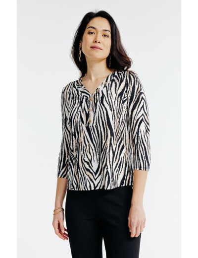 Tee-shirt imprimé zèbre manches 3/4