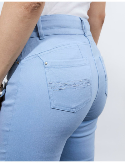 Pantalon pantacourt slim uni BLEU CIEL Femme