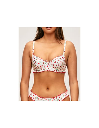 Soutien-gorge corbeille en popeline de coton à motif fraises