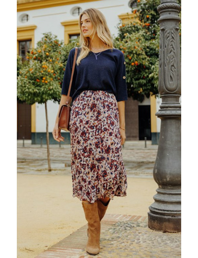 Jupe longue froissée imprimée et doublée