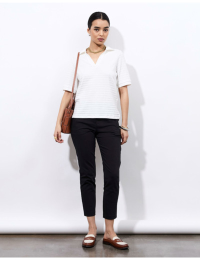 Top manches courtes en mélange coton uni BLANC Femme