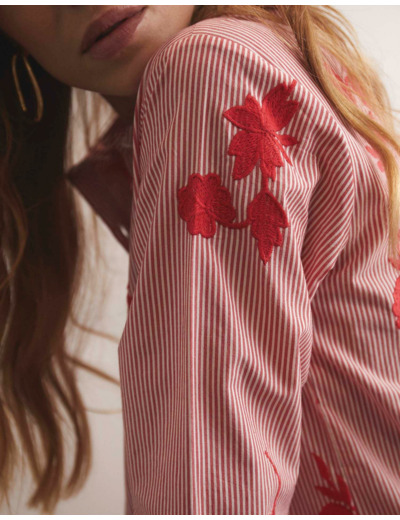 Chemisier manches longues rayé ROUGE Femme