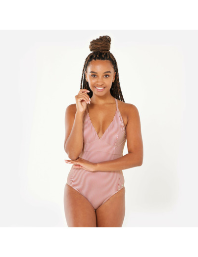 Maillot de bain 1 pièce surf rayé Femme - Bea rouge et blanc