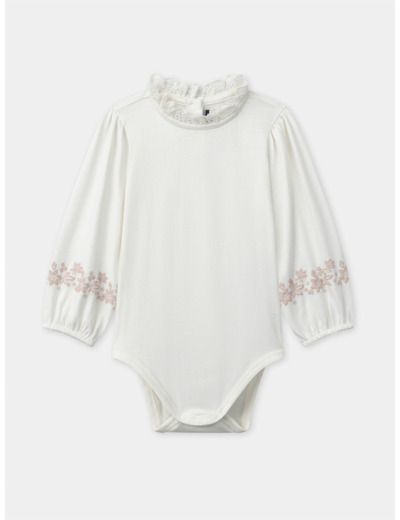 Body blanc à col volant et imprimé fleurs roses sur les manches Bébé Fille