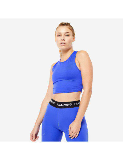 Débardeur crop top fitness femme, bleu
