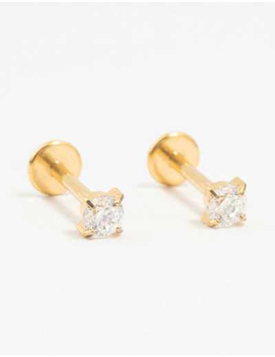 Gold Plated Titanium Cubic Zirconia Stud Flat Backs 2-Pack