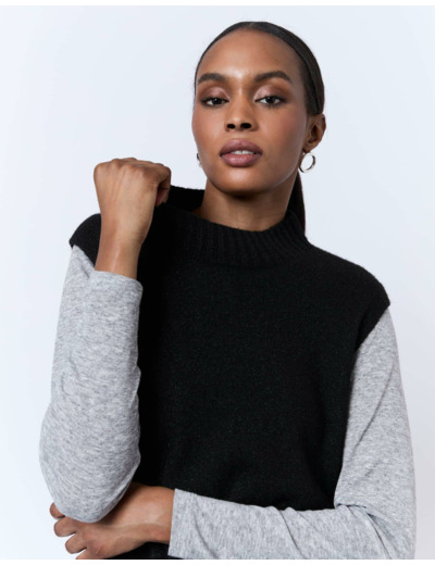 Pull épais en mélange laine uni NOIR Femme