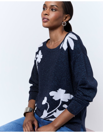 Pull épais en mélange coton bicolore MARINE Femme