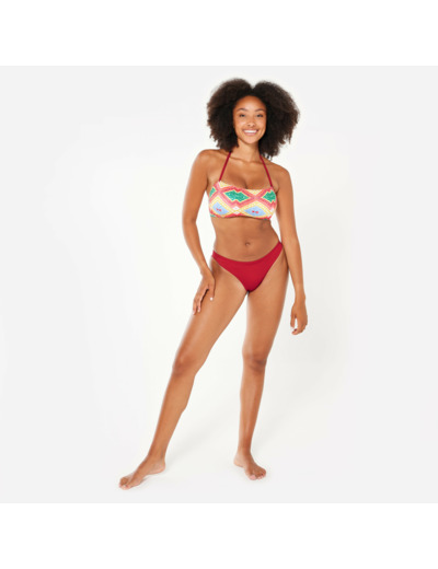 Bas de maillot de bain tanga texturé surf Femme - Lulu rouge cerise