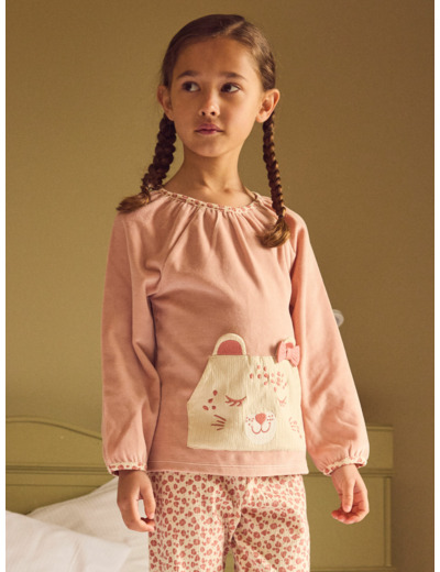 Pyjama rose en velours imprimé léopard Fille